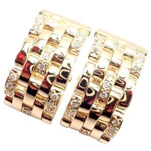 Authentic Cartier Maillon Panthere 18K Gold Diamond Five Row Link Gold Earrings